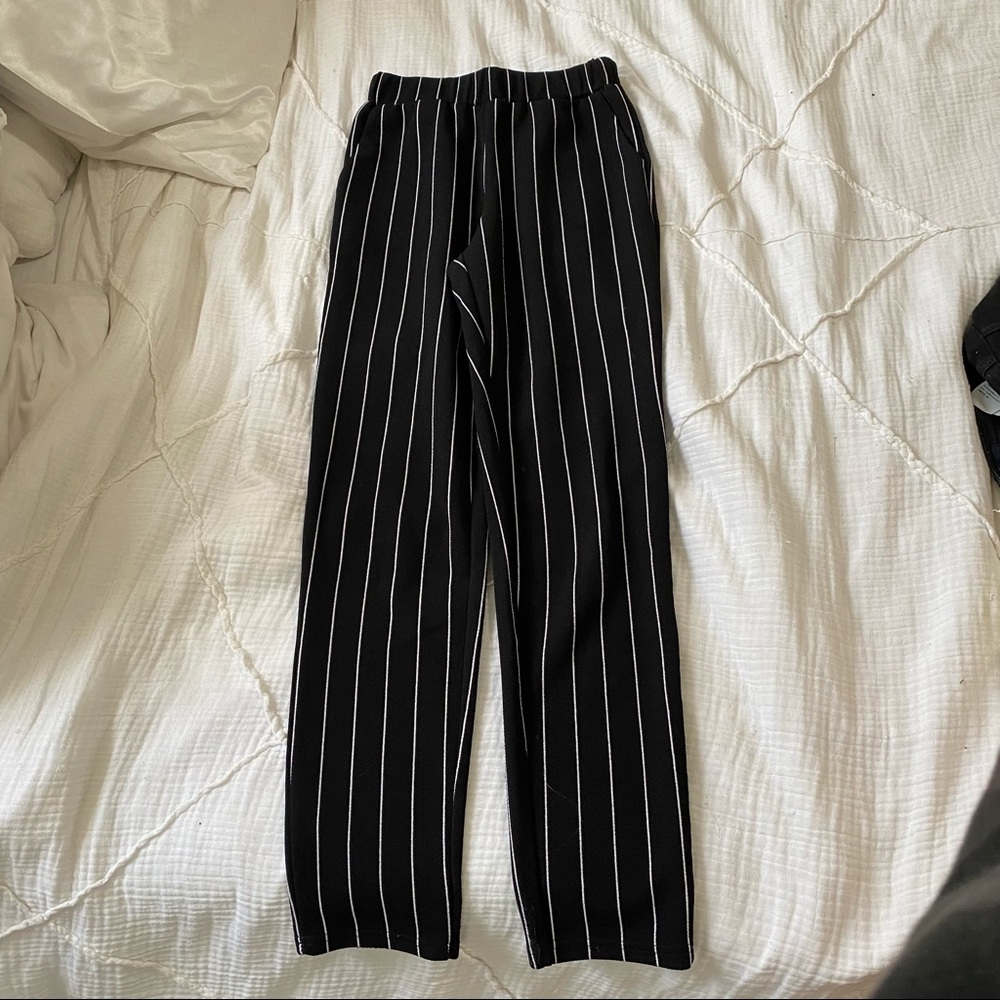 Black Trousers with White Pin Stripes
